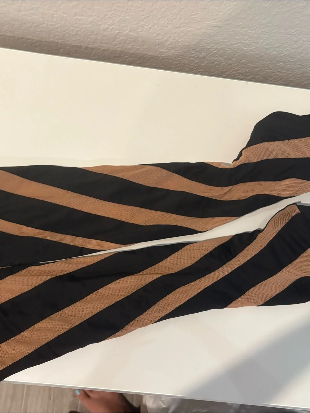 Akira Black and Nude Striped Over-the-Knee Stiletto Boots